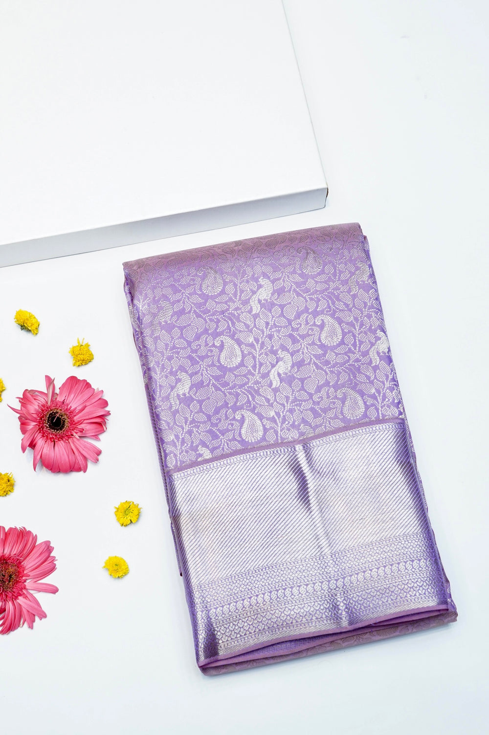 Handwoven Lavender Brocade Kanjivaram Silk Saree