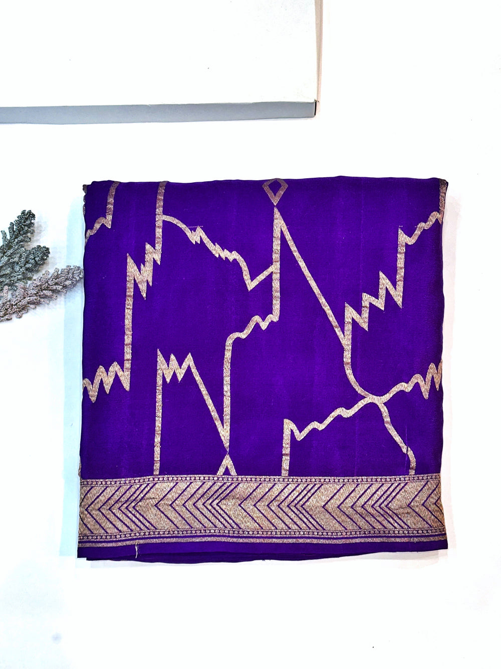 Violet Purple Geometric Crepe  Handwoven Banarasi Saree