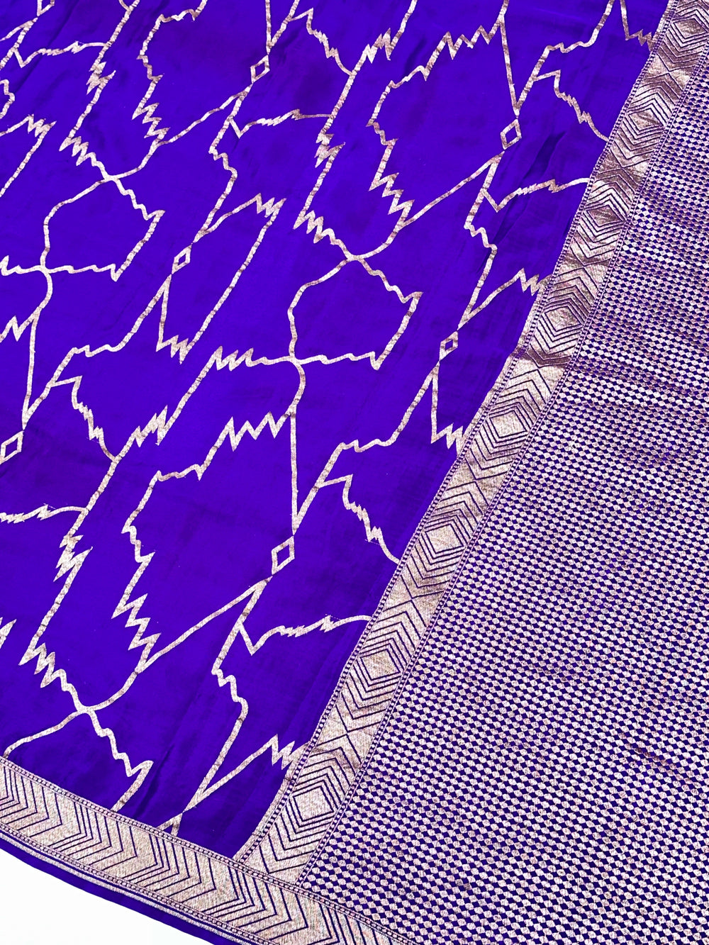 Violet Purple Geometric Crepe  Handwoven Banarasi Saree