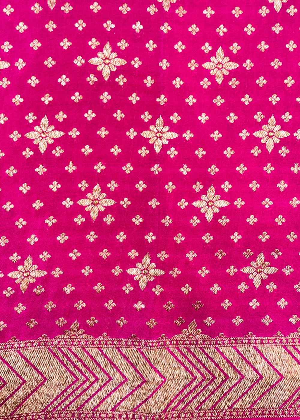 Violet Purple Geometric Crepe  Handwoven Banarasi Saree