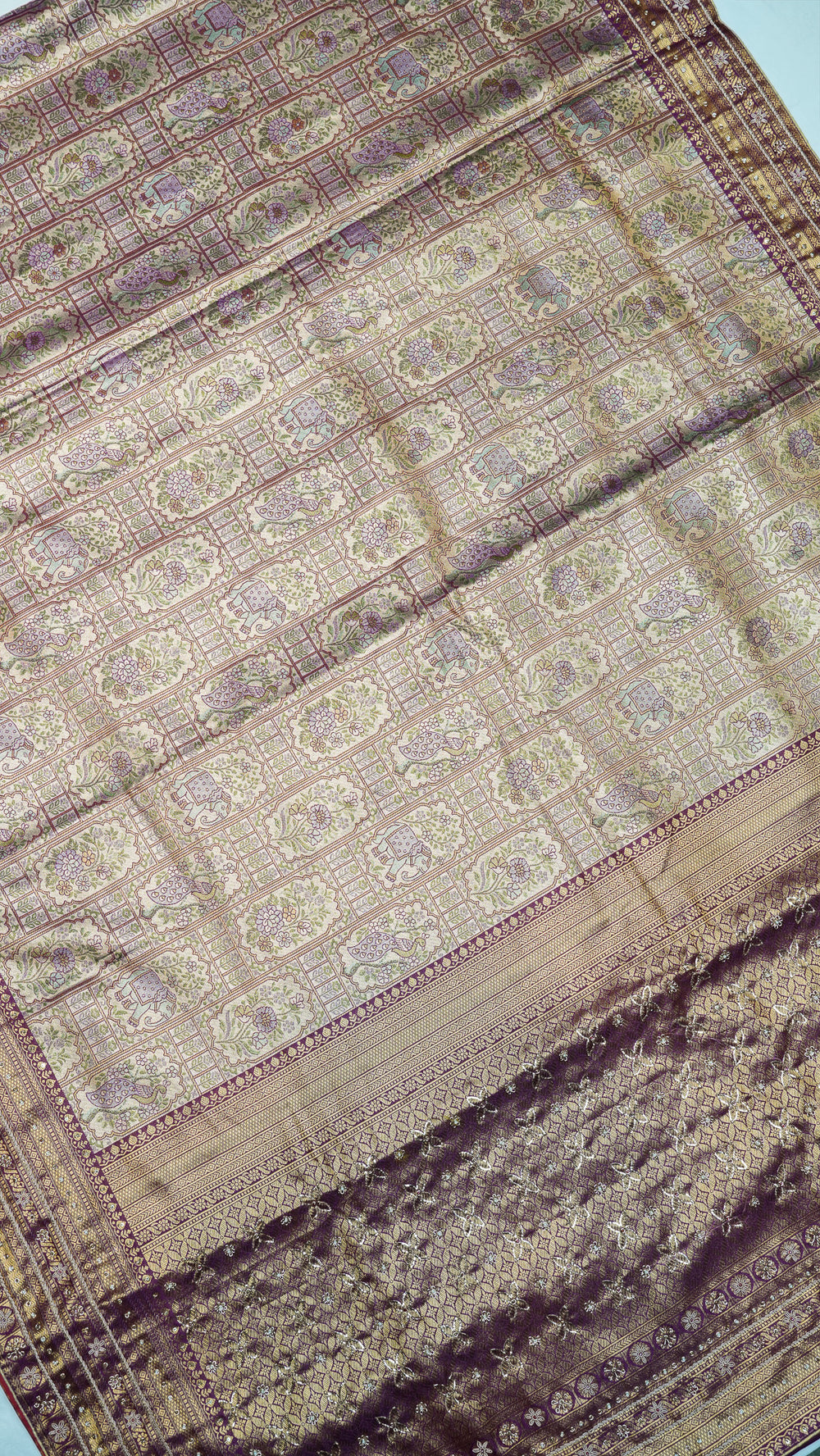 Designer Golden Maroon Kanjivaram Silk Saree