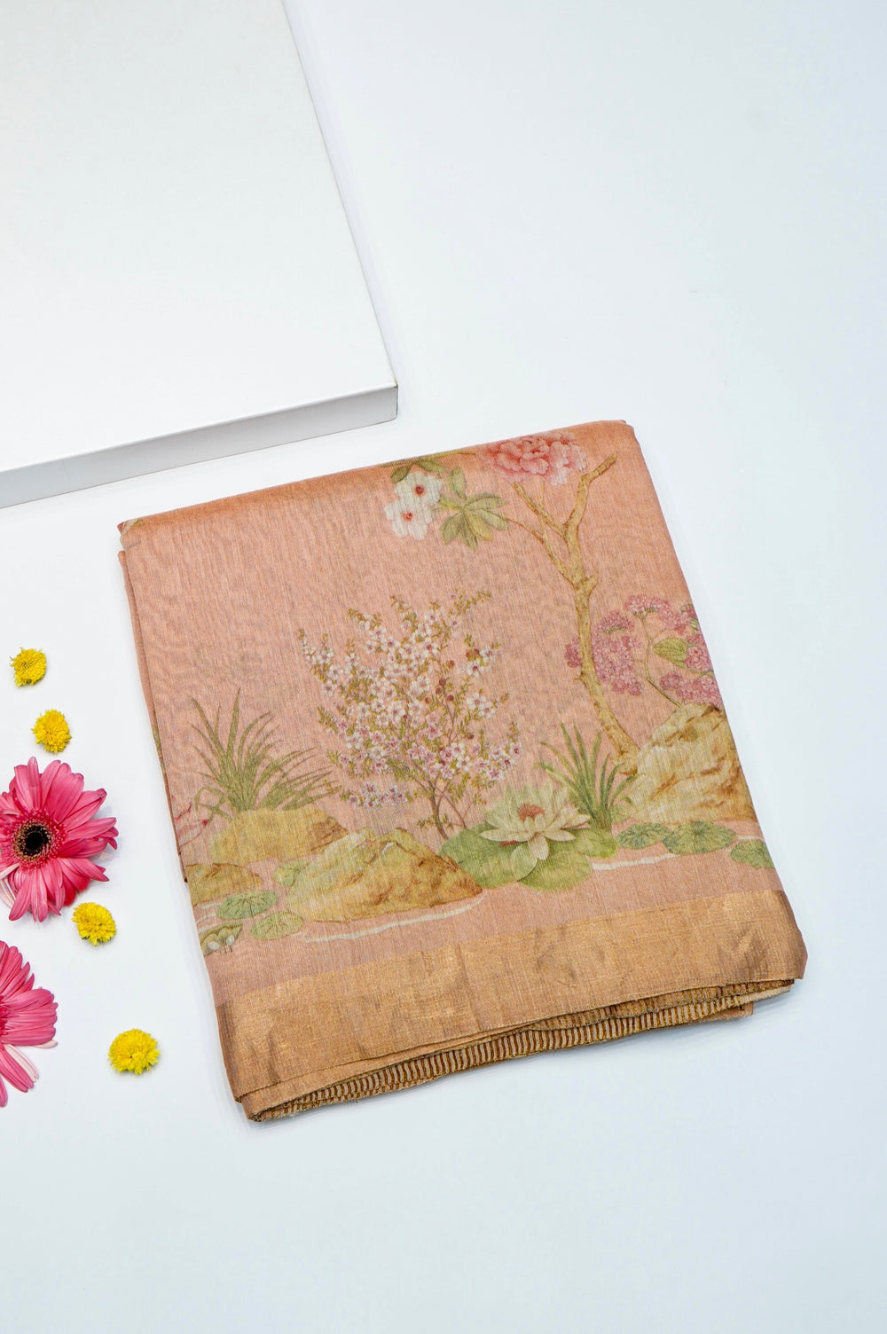 Handwoven Peach Banarasi Tussar Silk Saree