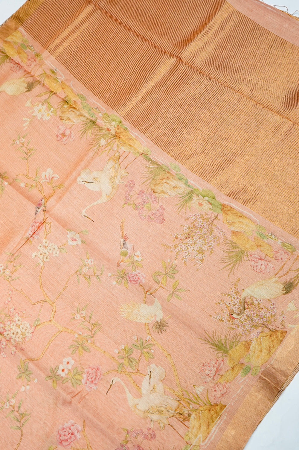 Handwoven Peach Banarasi Tussar Silk Saree