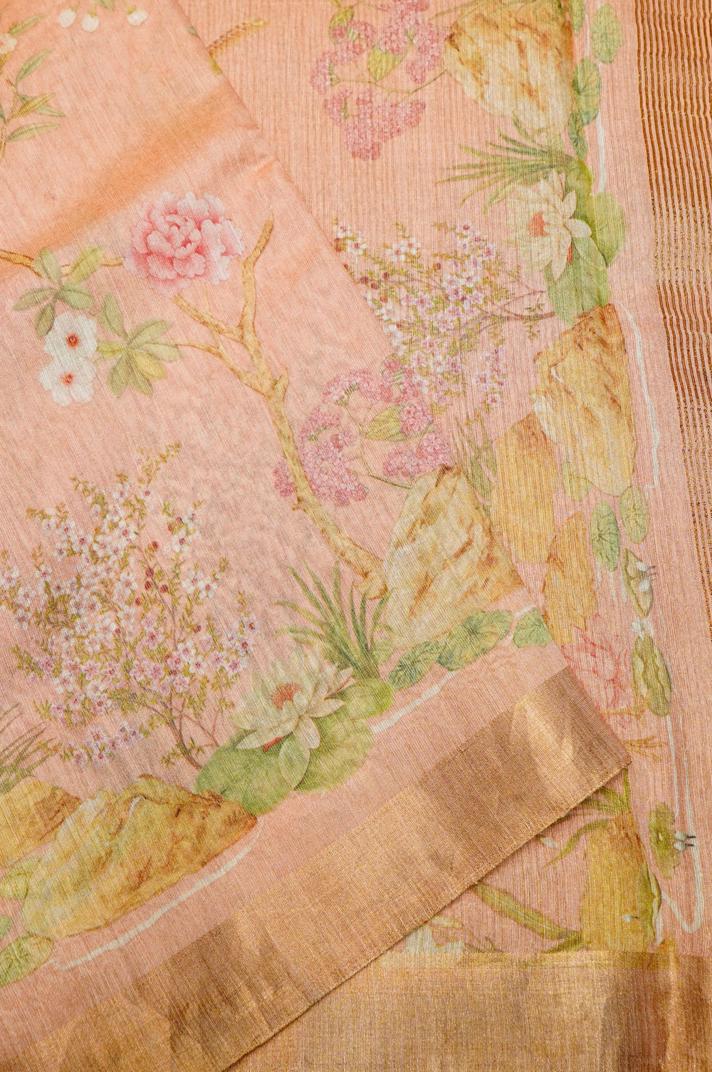 Handwoven Peach Banarasi Tussar Silk Saree