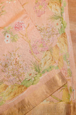 Handwoven Peach Banarasi Tussar Silk Saree