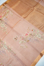 Handwoven Peach Banarasi Tussar Silk Saree