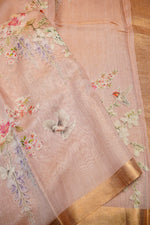 Handwoven Peach Banarasi Tussar Silk Saree