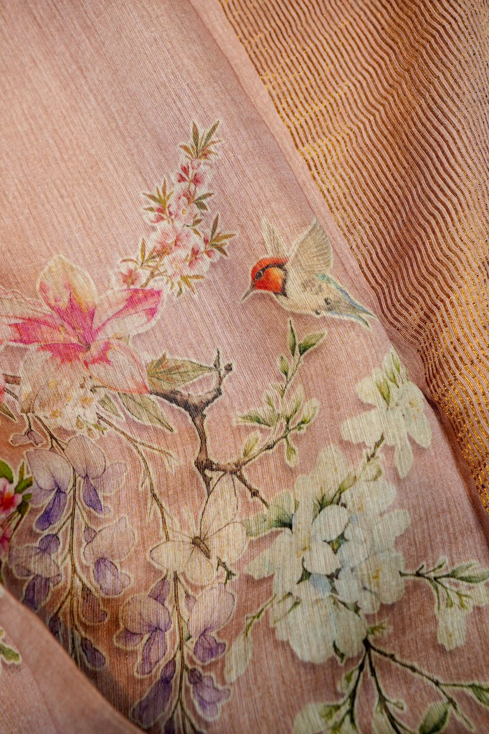 Handwoven Peach Banarasi Tussar Silk Saree