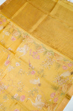 Handwoven Mustard Yellow Banarasi Tussar Silk Saree