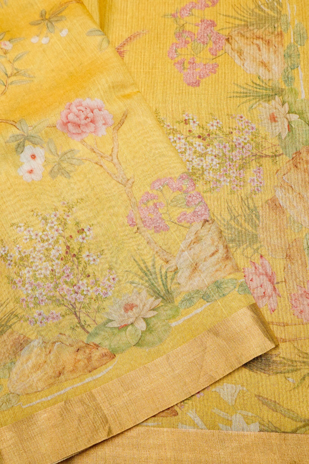 Handwoven Mustard Yellow Banarasi Tussar Silk Saree