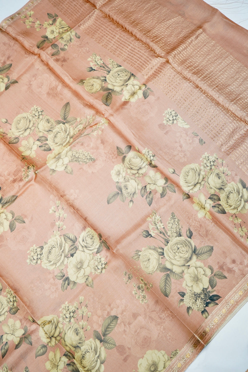 Handwoven Blush Peach Banarasi Tussar Silk Saree