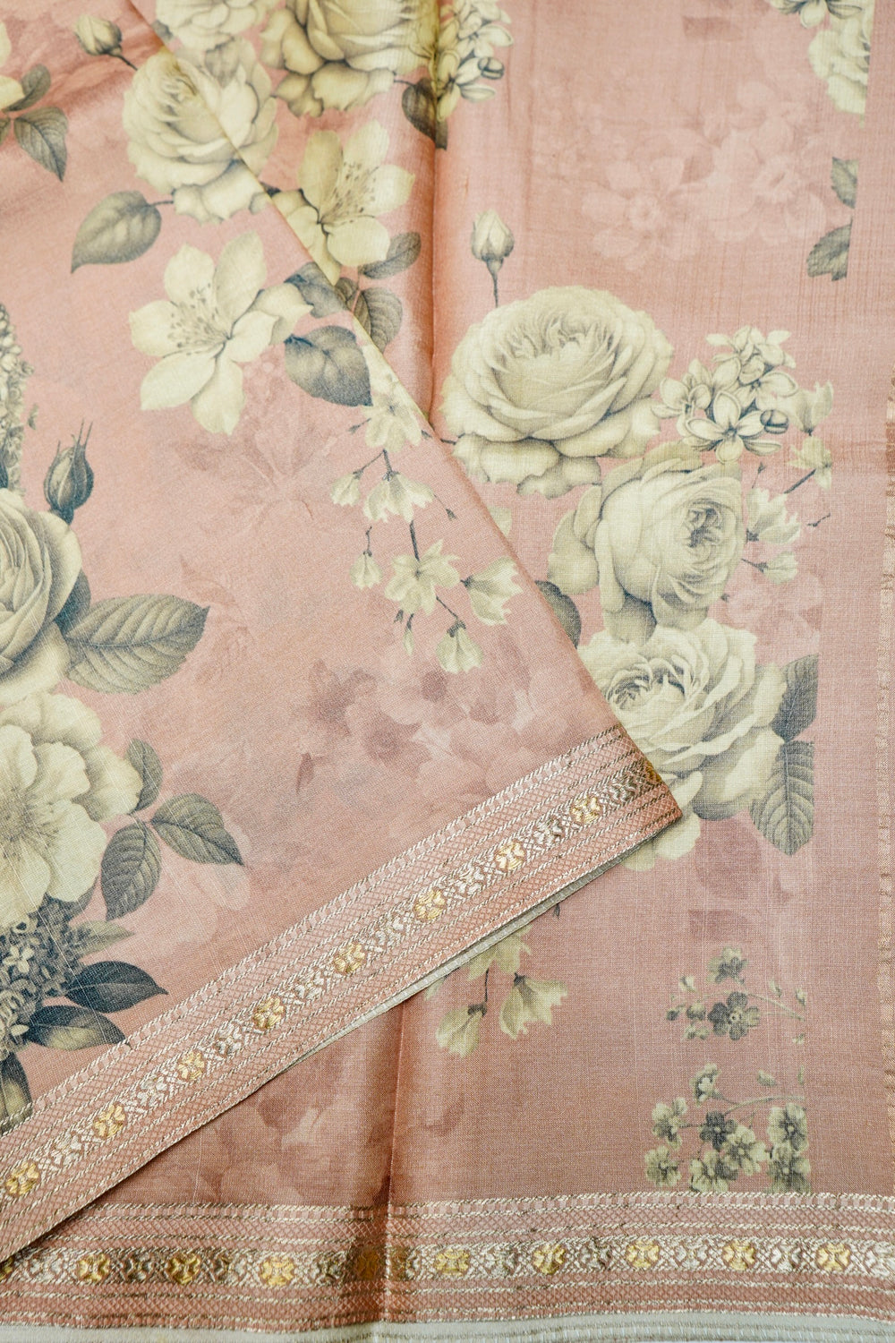 Handwoven Blush Peach Banarasi Tussar Silk Saree