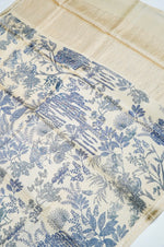 Handwoven Cream Banarasi Tussar Silk Saree