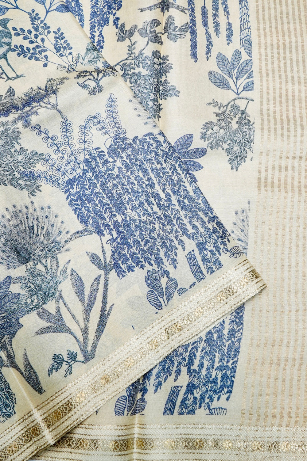 Handwoven Cream Banarasi Tussar Silk Saree
