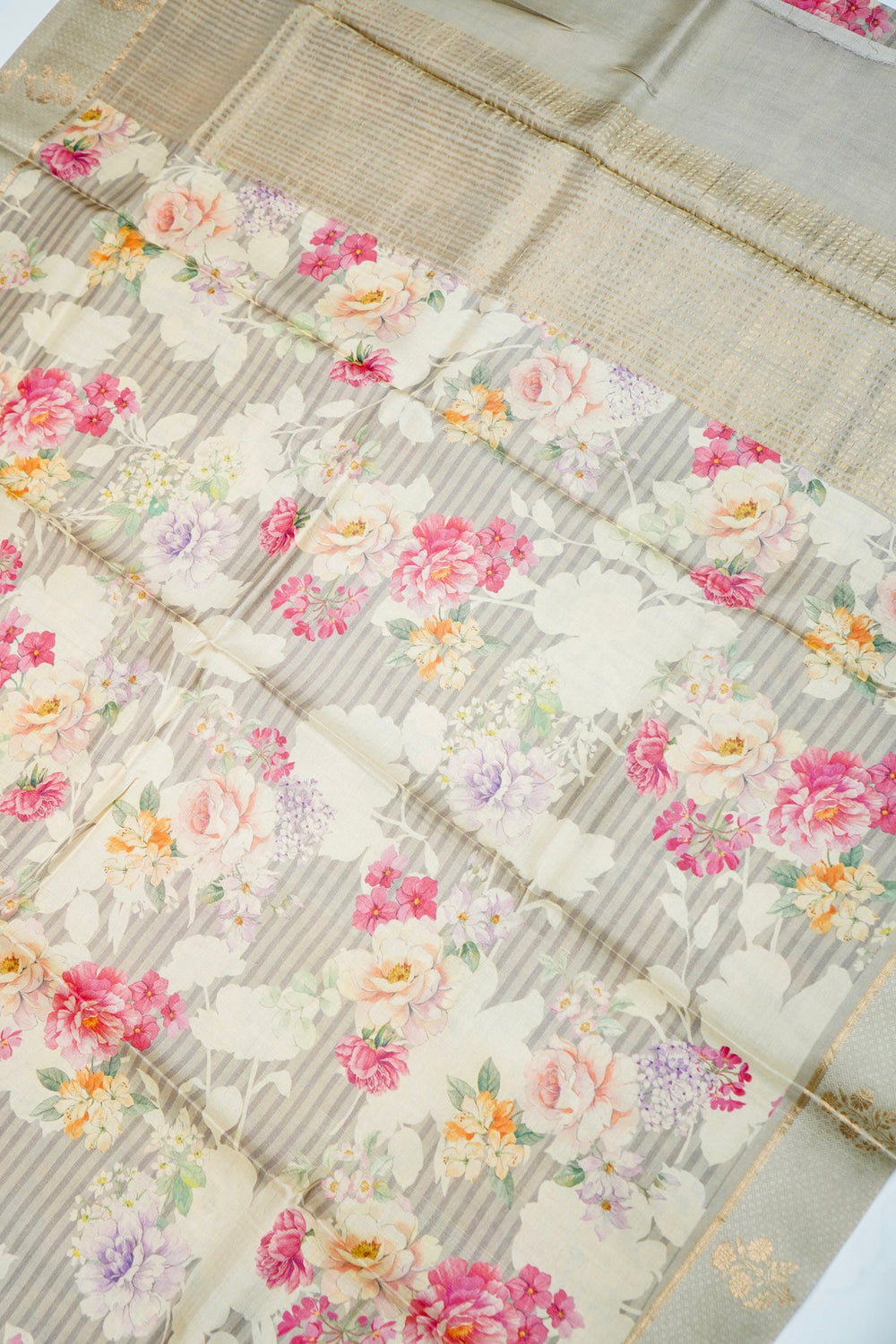 Handwoven Grey Banarasi Tussar Silk Saree