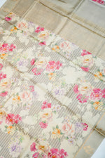 Handwoven Grey Banarasi Tussar Silk Saree