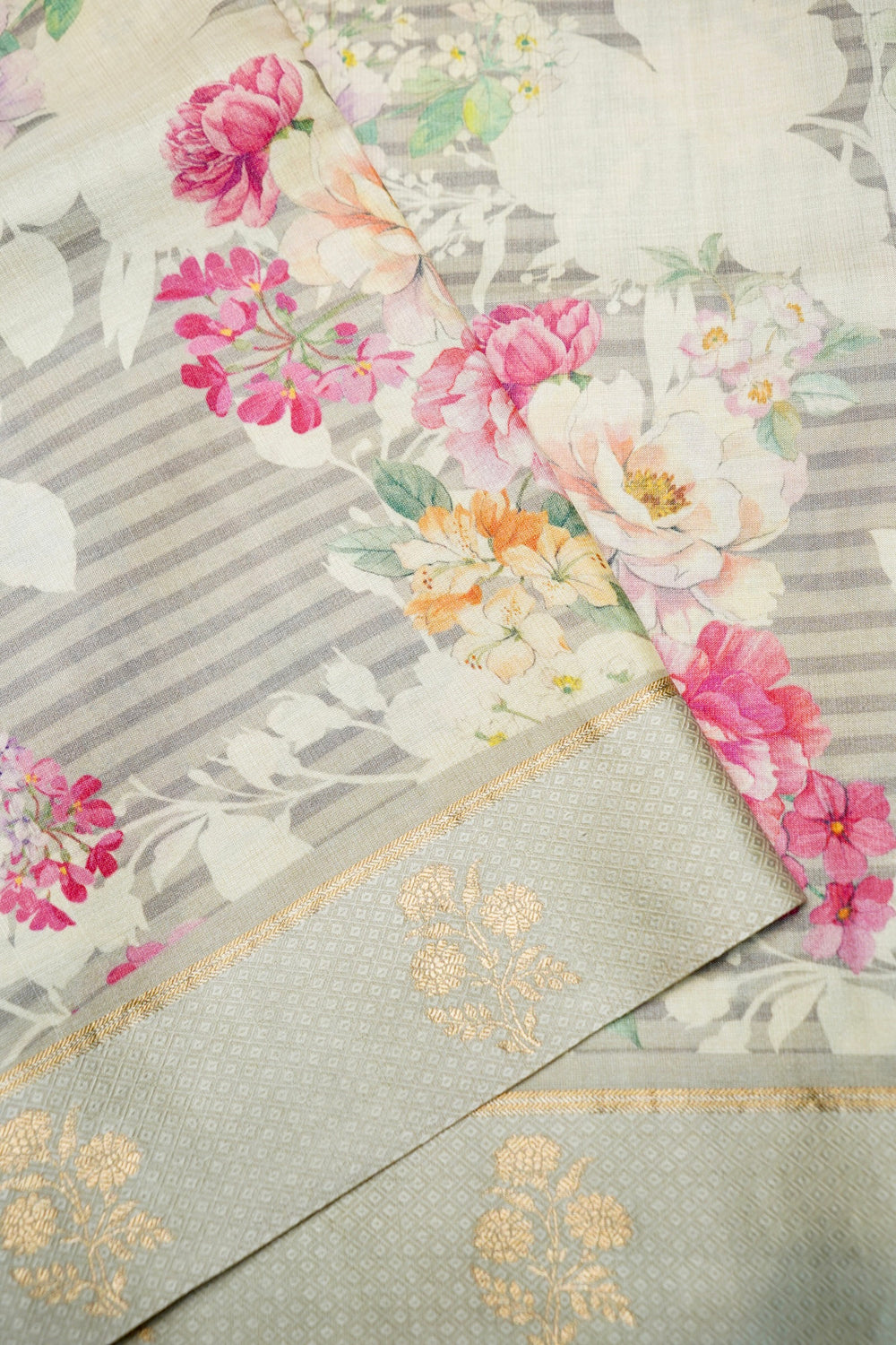 Handwoven Grey Banarasi Tussar Silk Saree