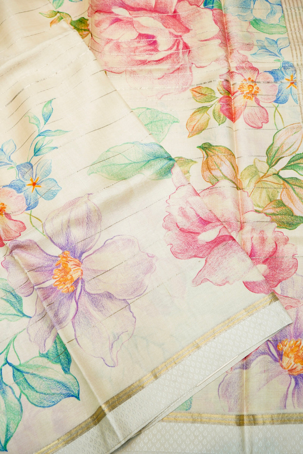 Handwoven Cream Banarasi Tussar Silk Saree