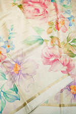 Handwoven Cream Banarasi Tussar Silk Saree