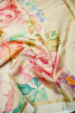 Handwoven Cream Banarasi Tussar Silk Saree