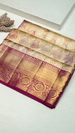 Designer Golden Maroon Kanjivaram Silk Saree