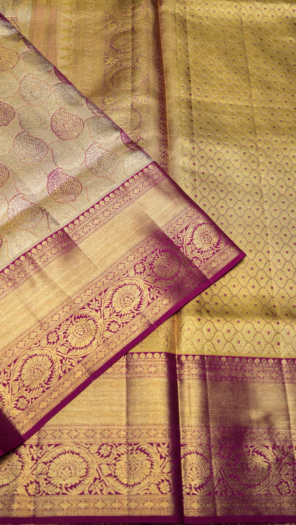 Designer Golden Maroon Kanjivaram Silk Saree