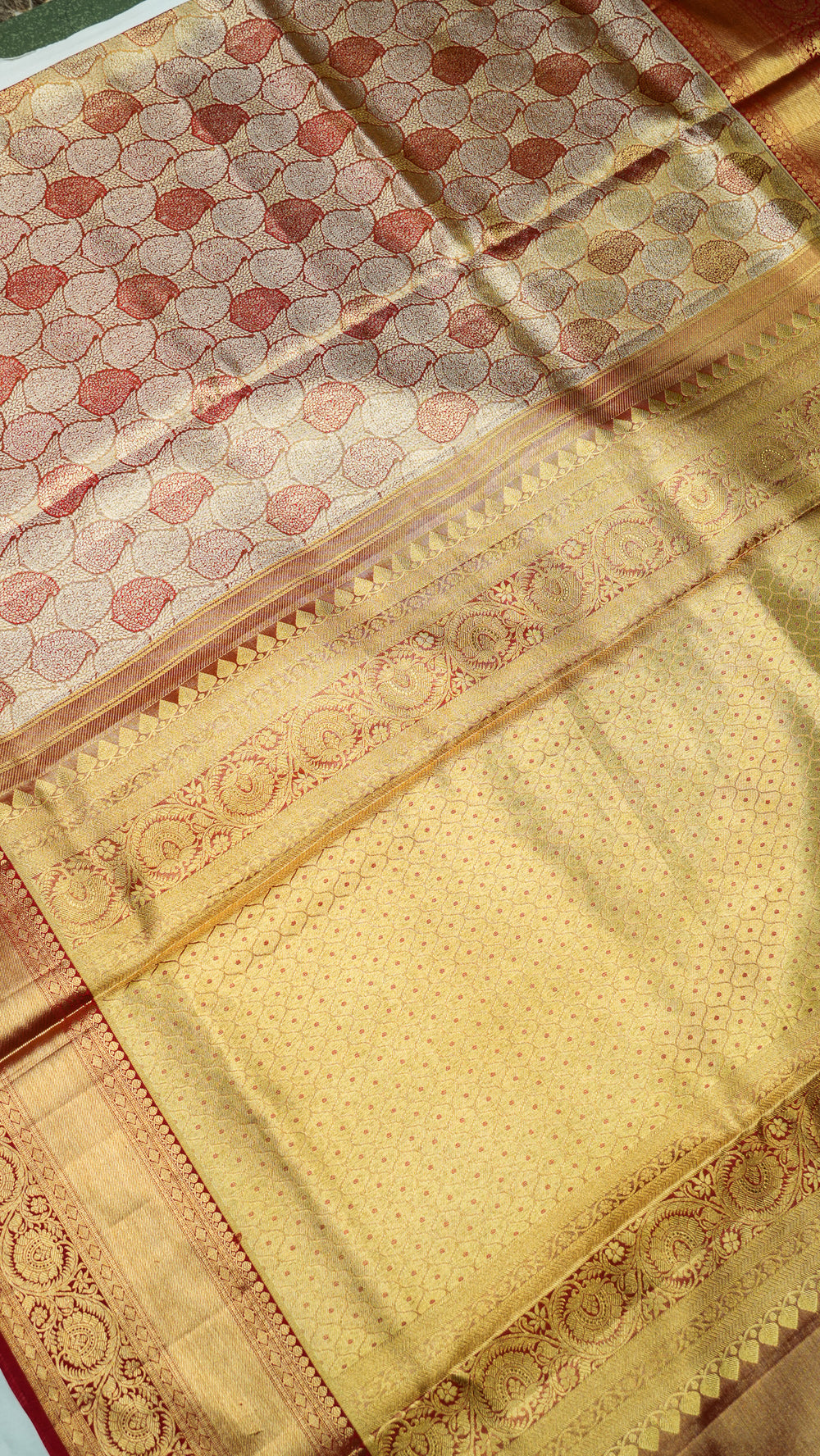 Designer Golden Maroon Kanjivaram Silk Saree