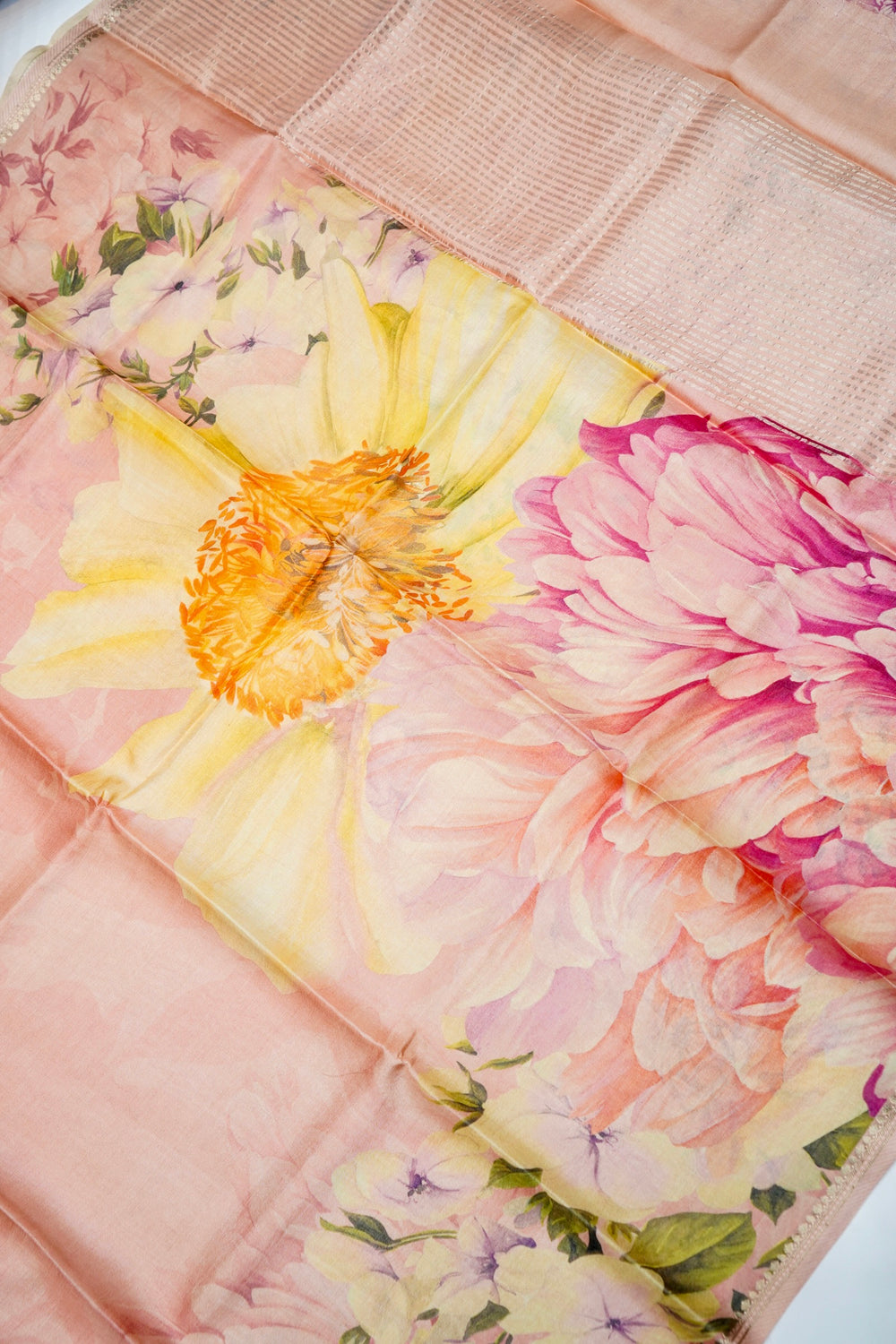 Handwoven Blush Peach Banarasi Munga Tussar Silk Saree