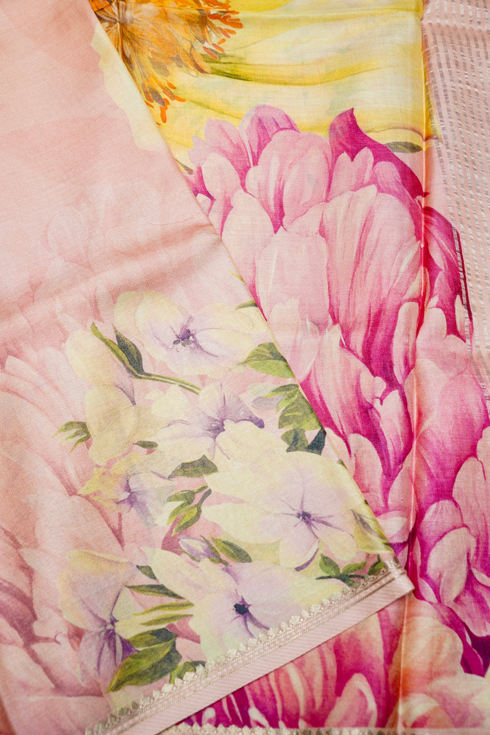 Handwoven Blush Peach Banarasi Munga Tussar Silk Saree