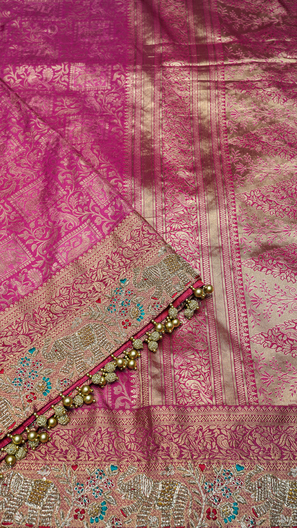 Designer Hot Pink Kanjivaram Silk Saree