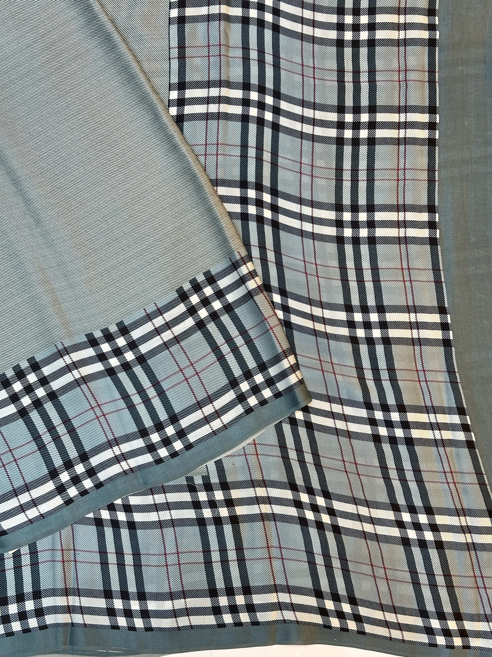 Slate Blue Stripe Mashru Silk  Handwoven Banarasi Saree
