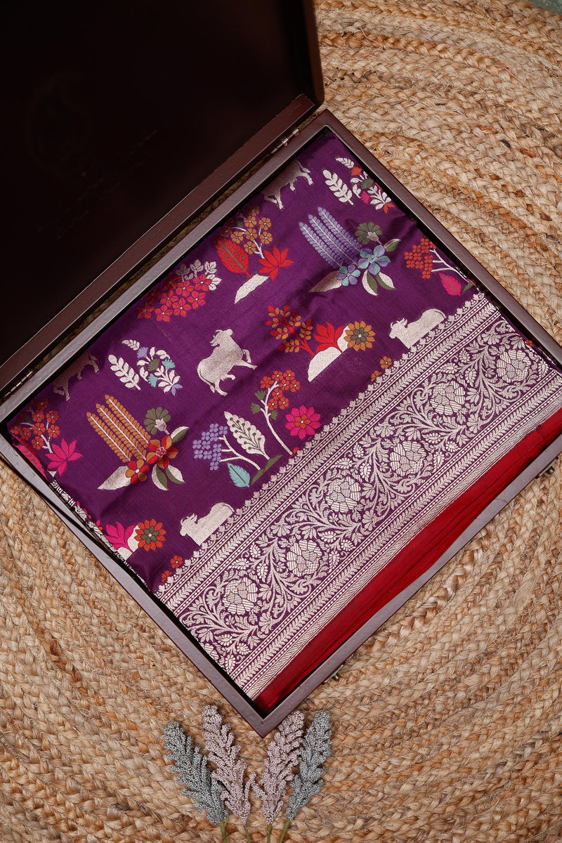 Handwoven Purple Banarasi Katan Silk Saree