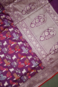 Handwoven Purple Banarasi Katan Silk Saree