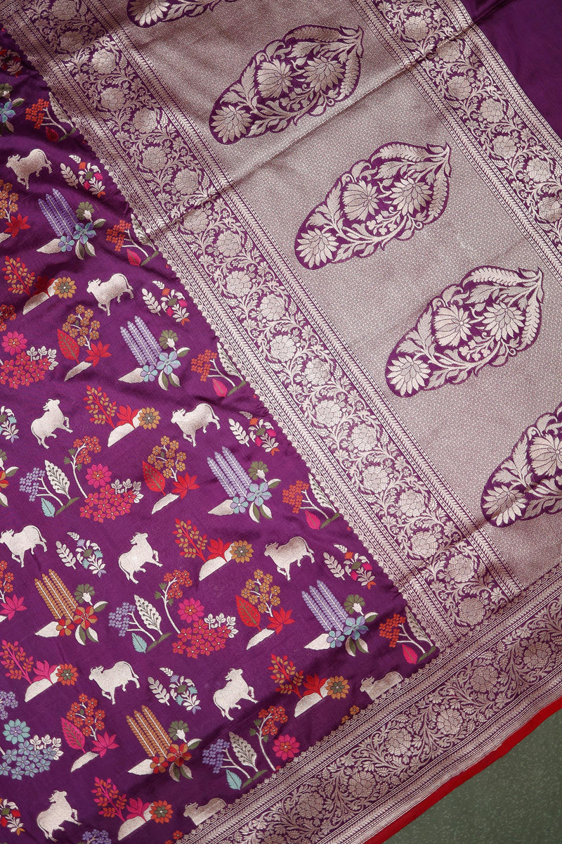 Handwoven Purple Banarasi Katan Silk Saree