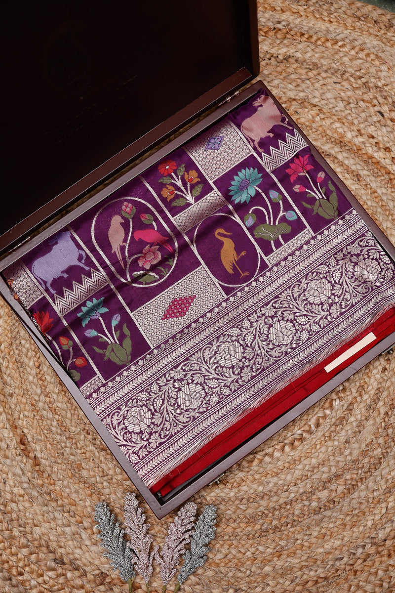 Handwoven Purple Banarasi Katan Silk Saree