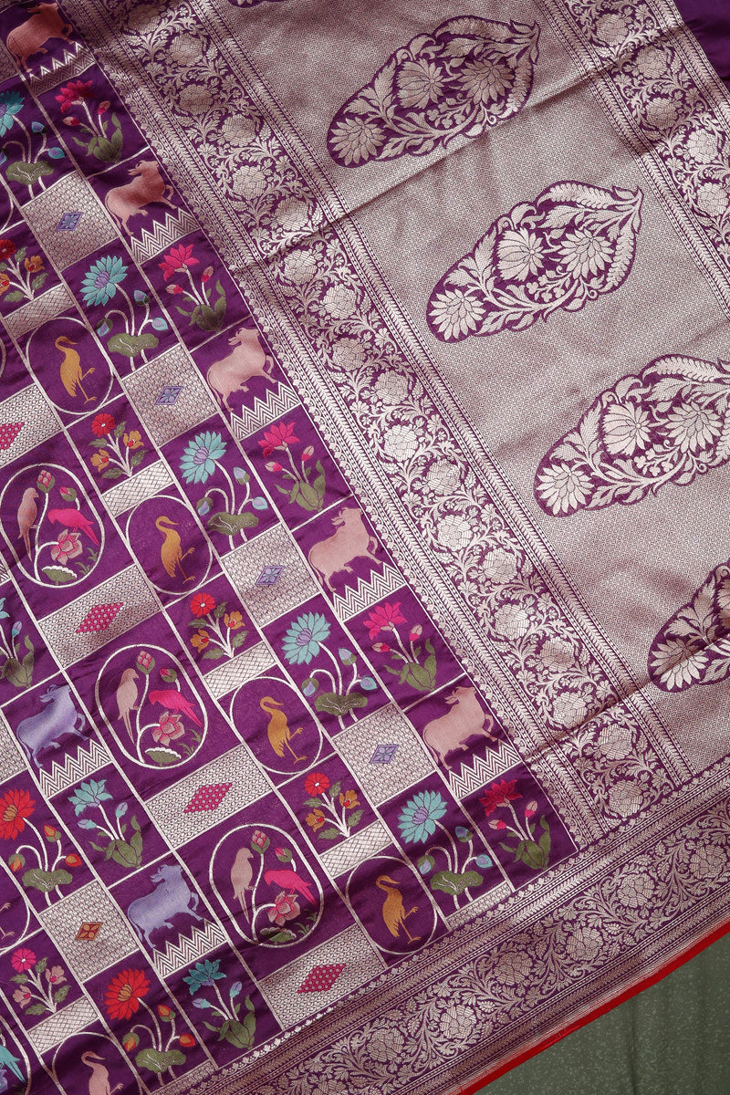 Handwoven Purple Banarasi Katan Silk Saree