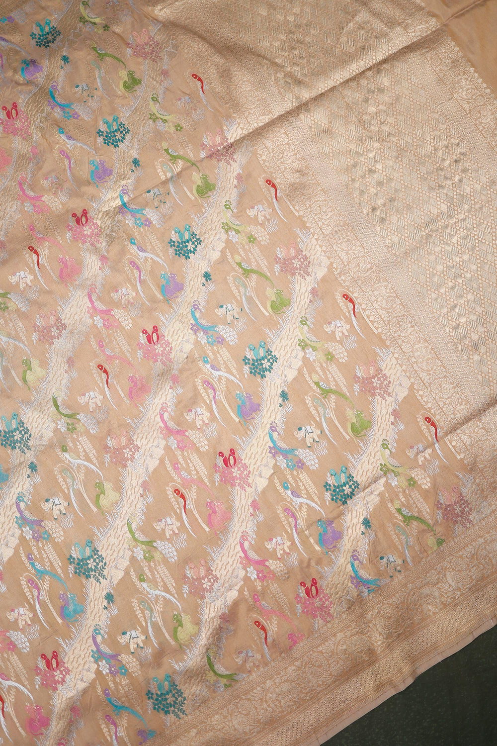 Handwoven Beige Banarasi Katan Silk Saree
