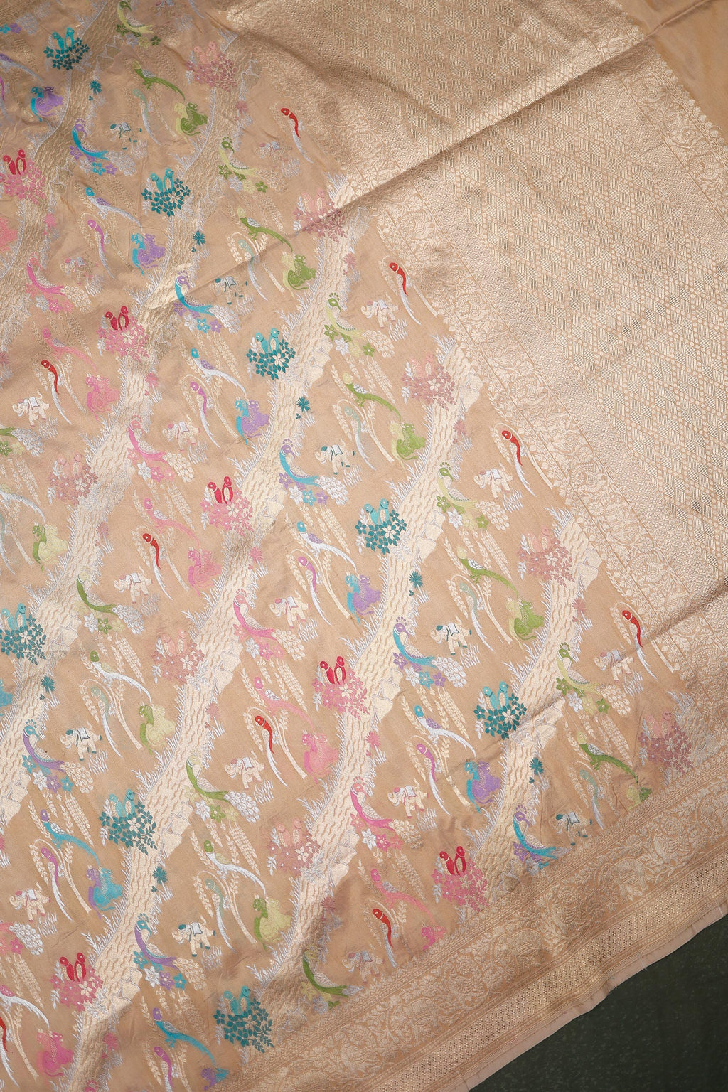 Handwoven Beige Banarasi Katan Silk Saree
