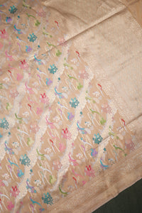 Handwoven Beige Banarasi Katan Silk Saree