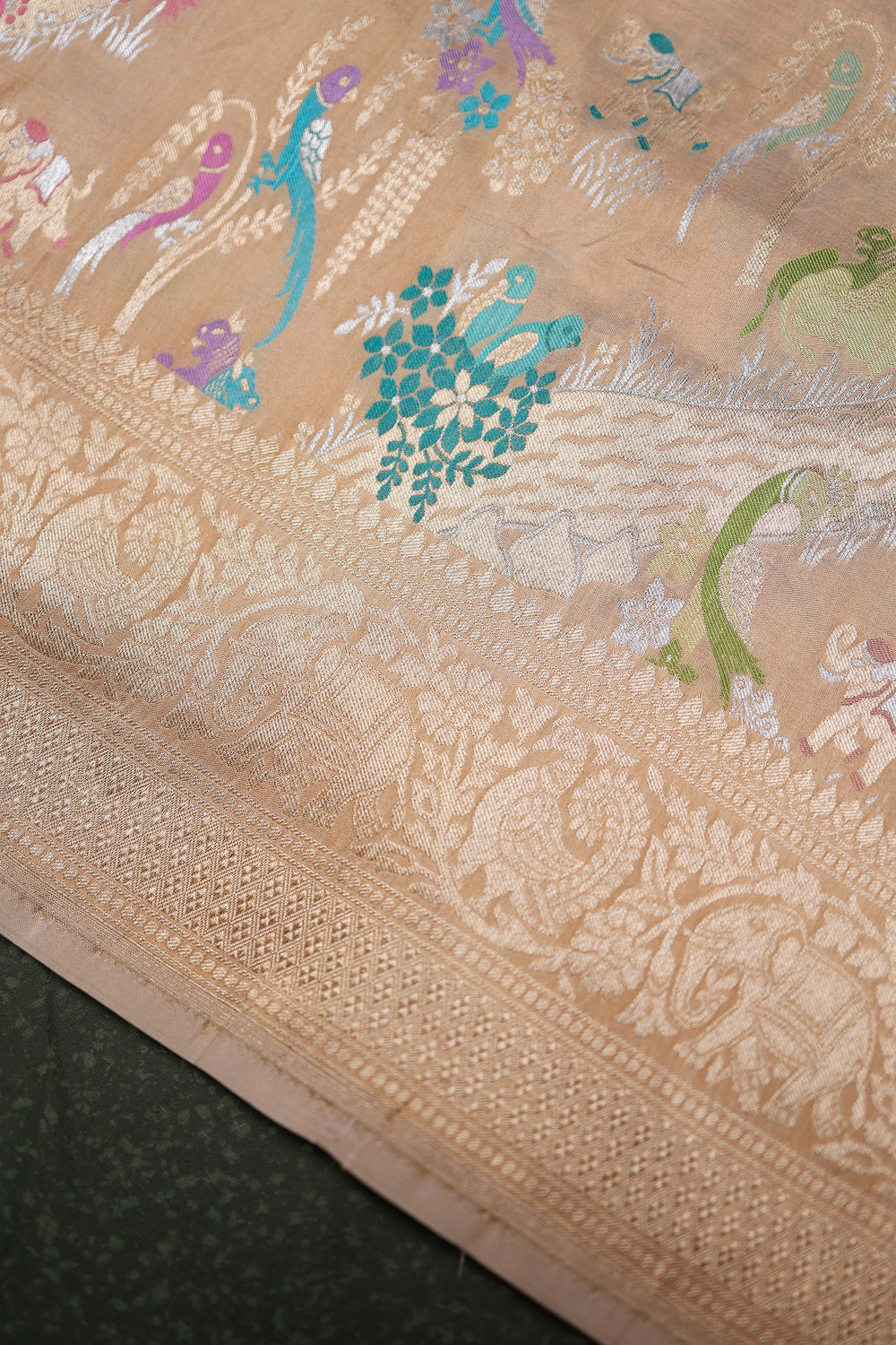 Handwoven Beige Banarasi Katan Silk Saree
