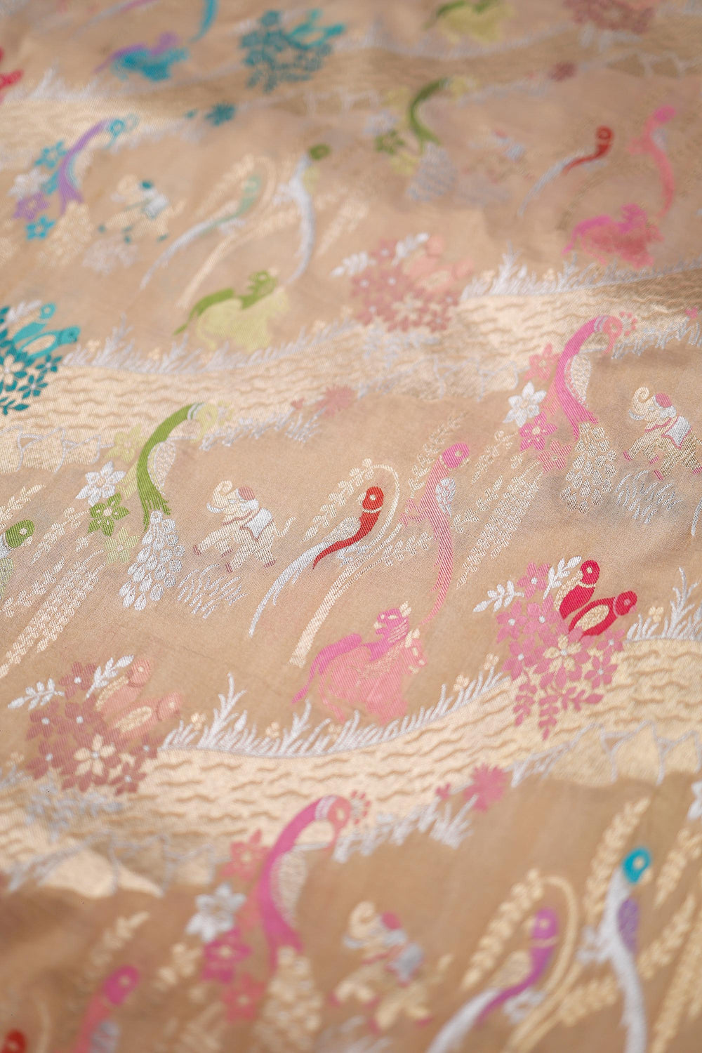 Handwoven Beige Banarasi Katan Silk Saree