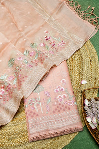 Designer Peach Organza Suit
