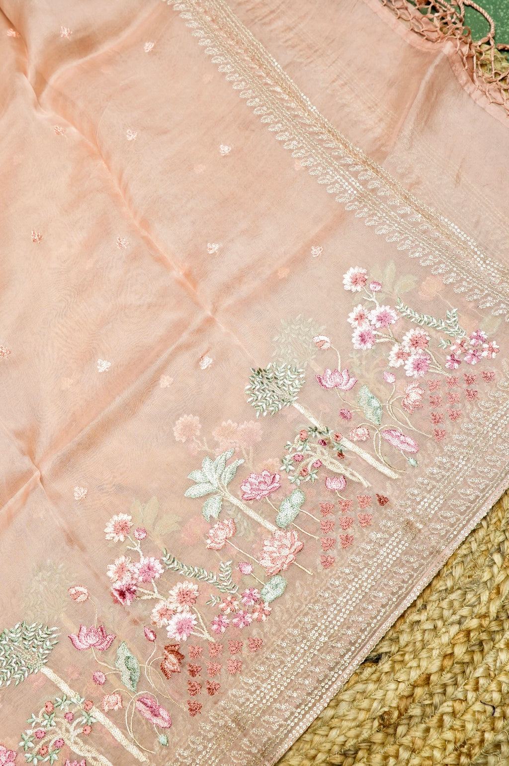 Designer Peach Organza Suit