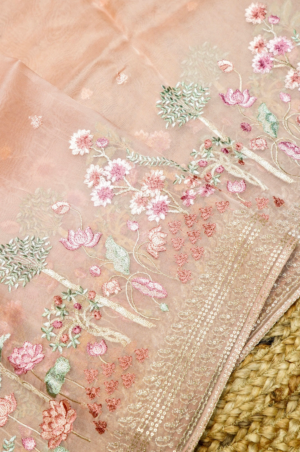 Designer Peach Organza Suit