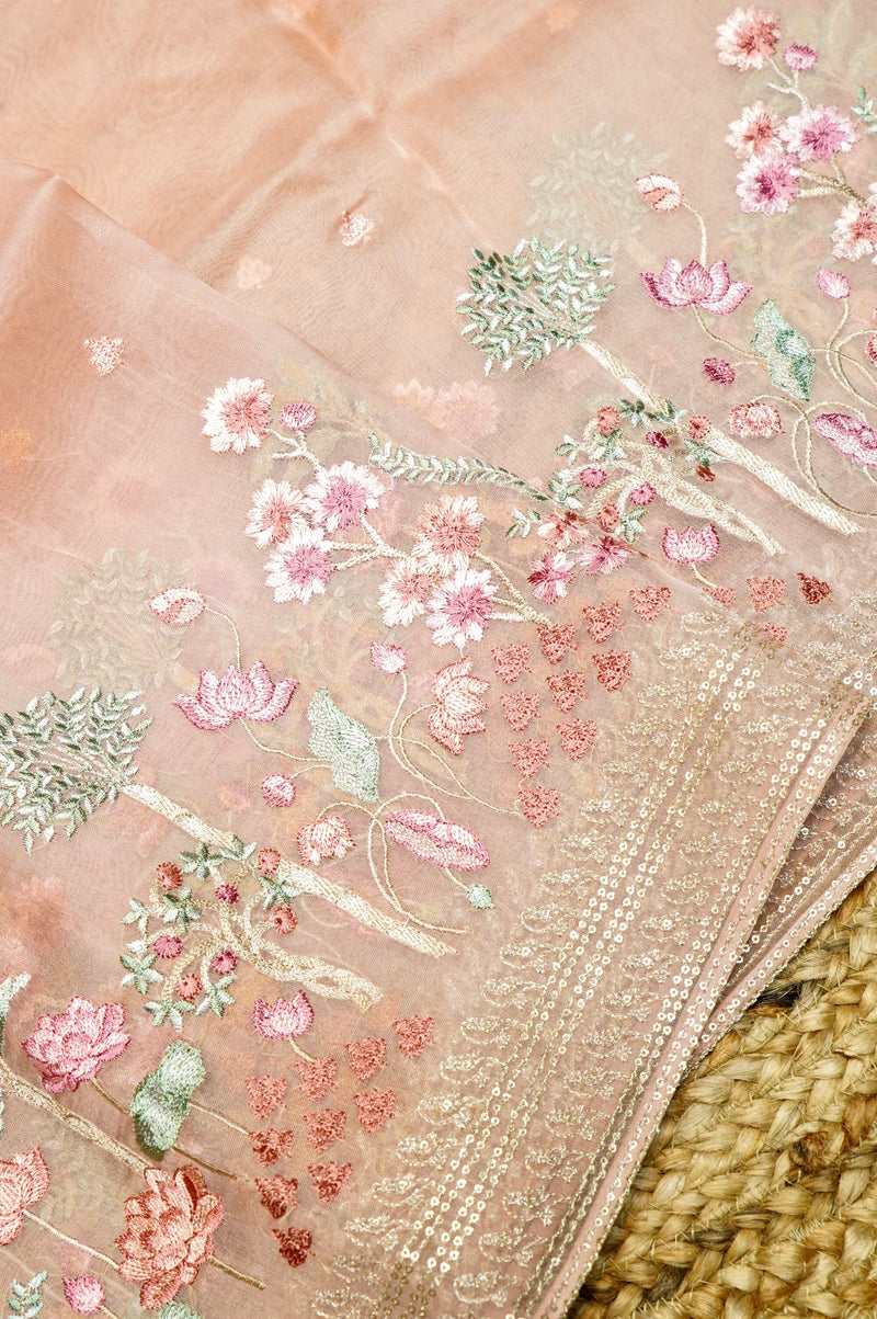 Designer Peach Organza Suit