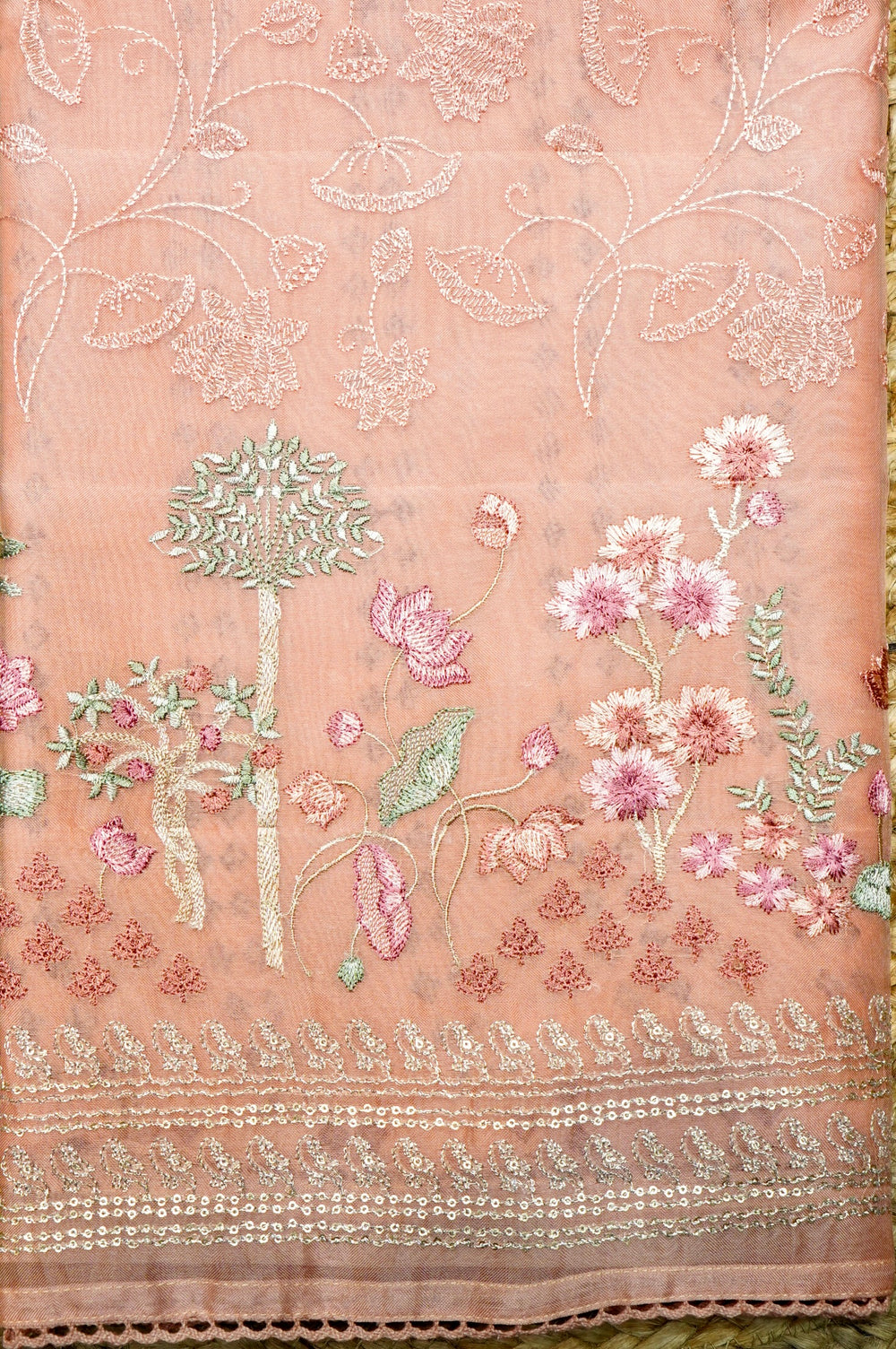 Designer Peach Organza Suit