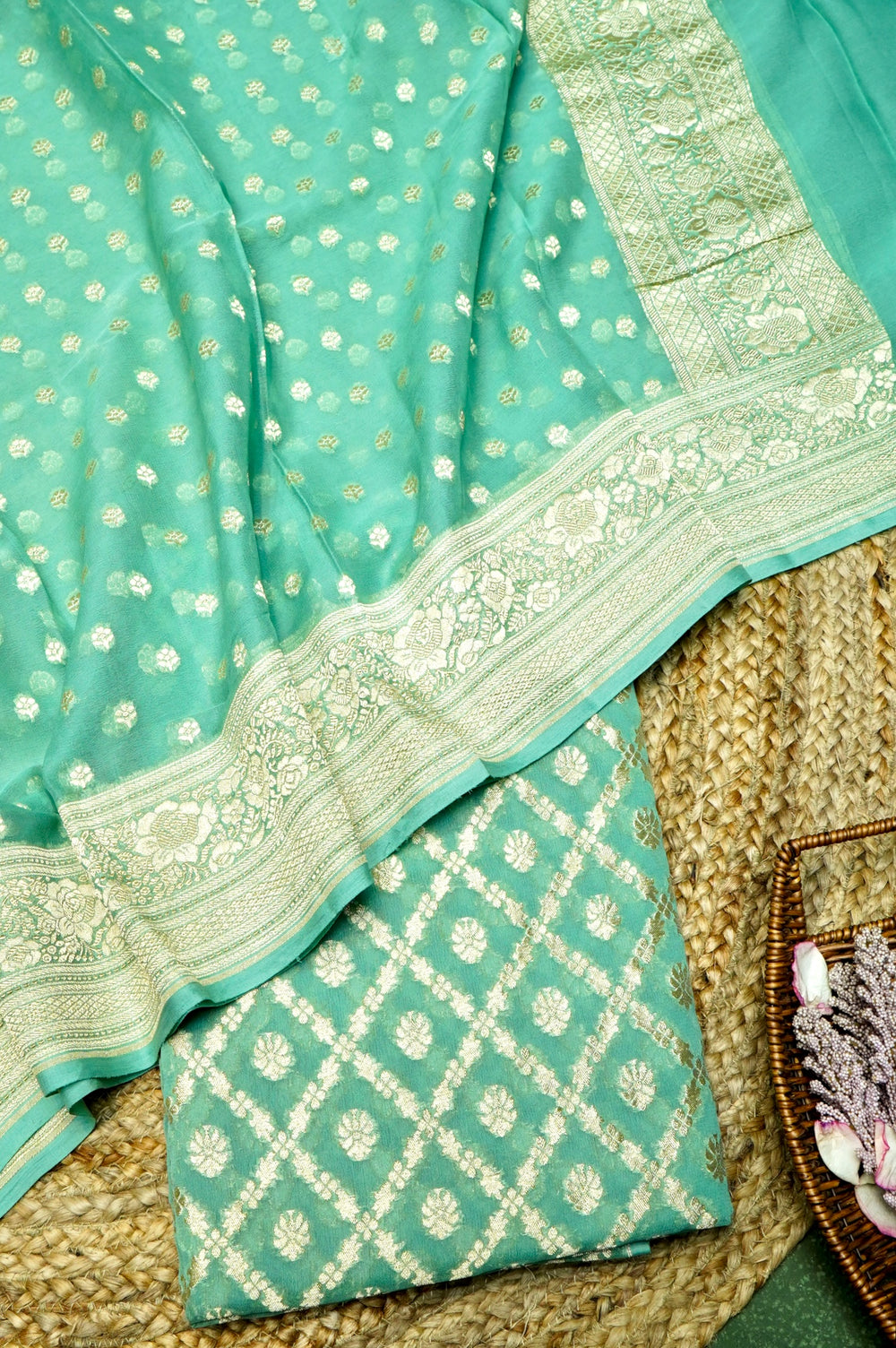 Handwoven Rama Green Banarasi Khaddi Georgette Suit