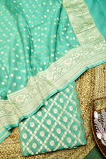 Handwoven Rama Green Banarasi Khaddi Georgette Suit