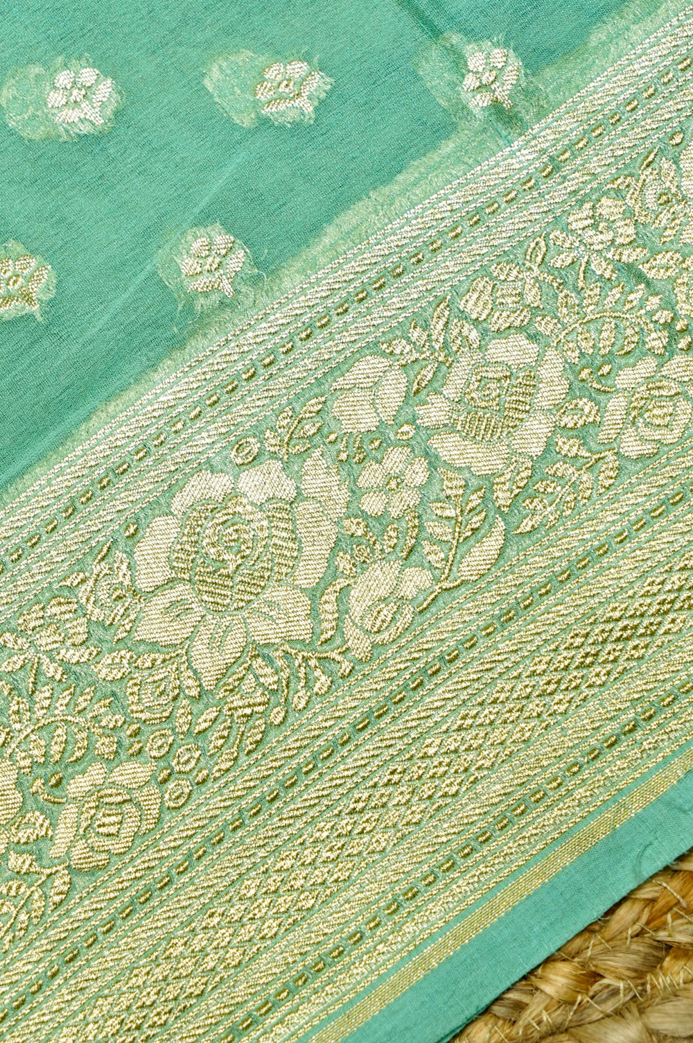 Handwoven Rama Green Banarasi Khaddi Georgette Suit