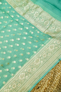 Handwoven Rama Green Banarasi Khaddi Georgette Suit